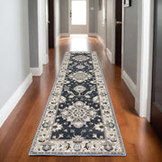 8' Blue Oriental Runner Rug-0