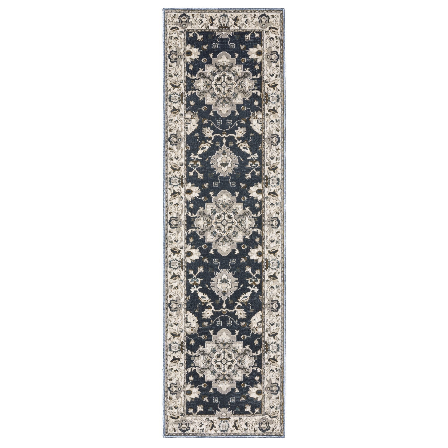 8' Blue Oriental Runner Rug-1