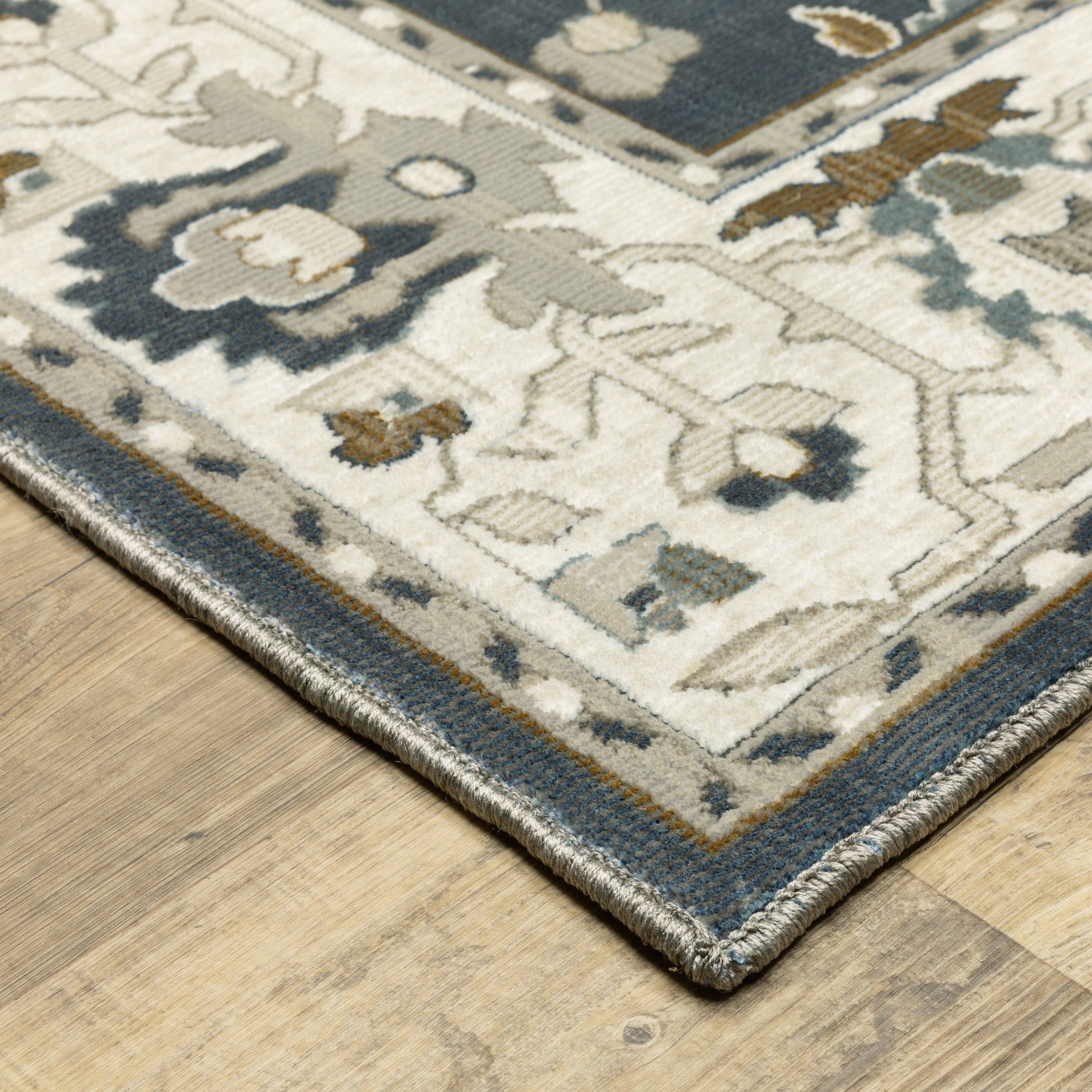 8' Blue Oriental Runner Rug-8