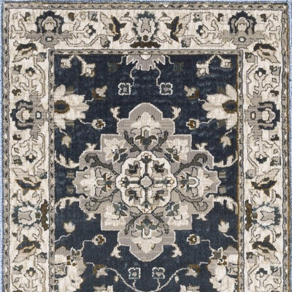 8' Blue Oriental Runner Rug-5