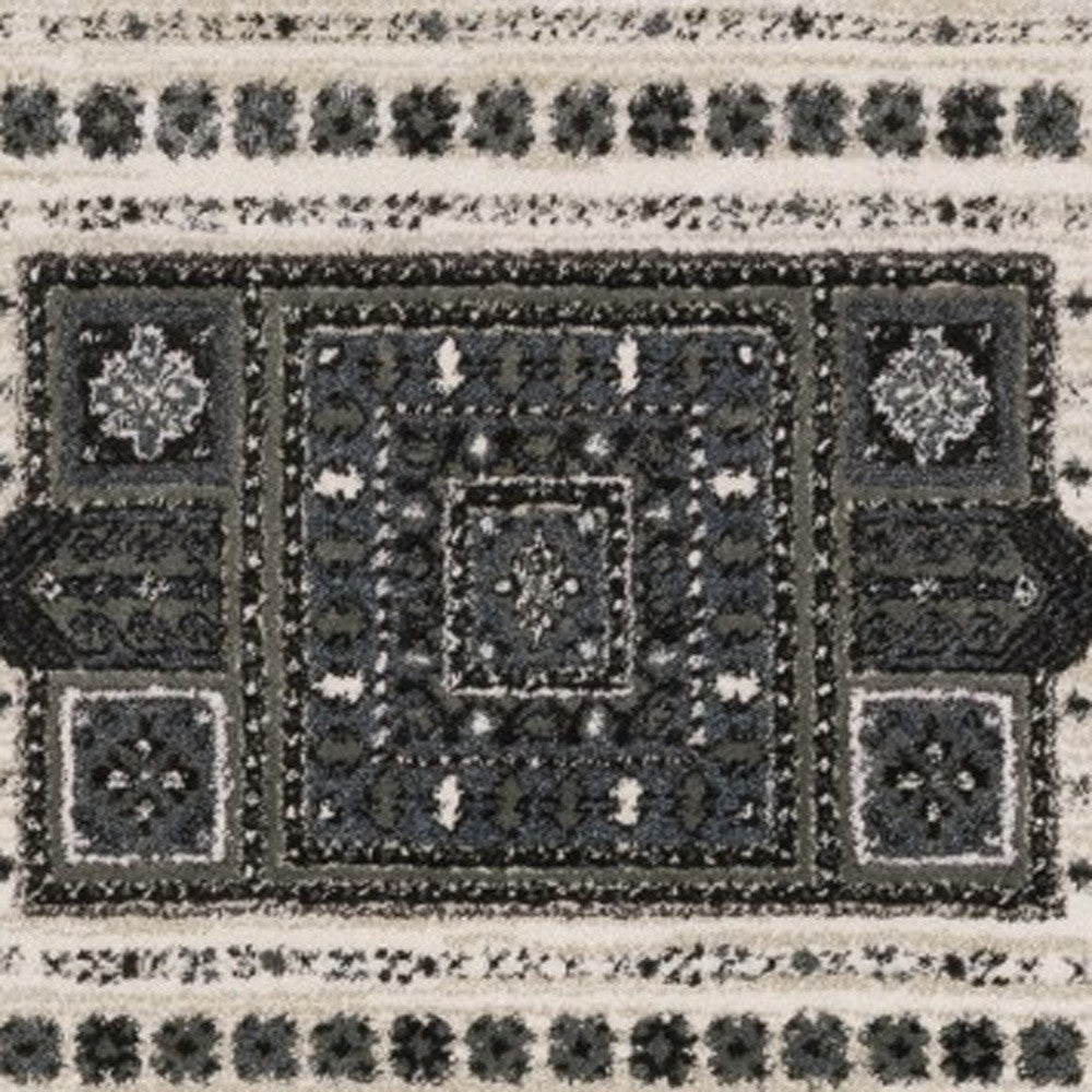 8' Gray And Blue Medallion Runner Rug-7