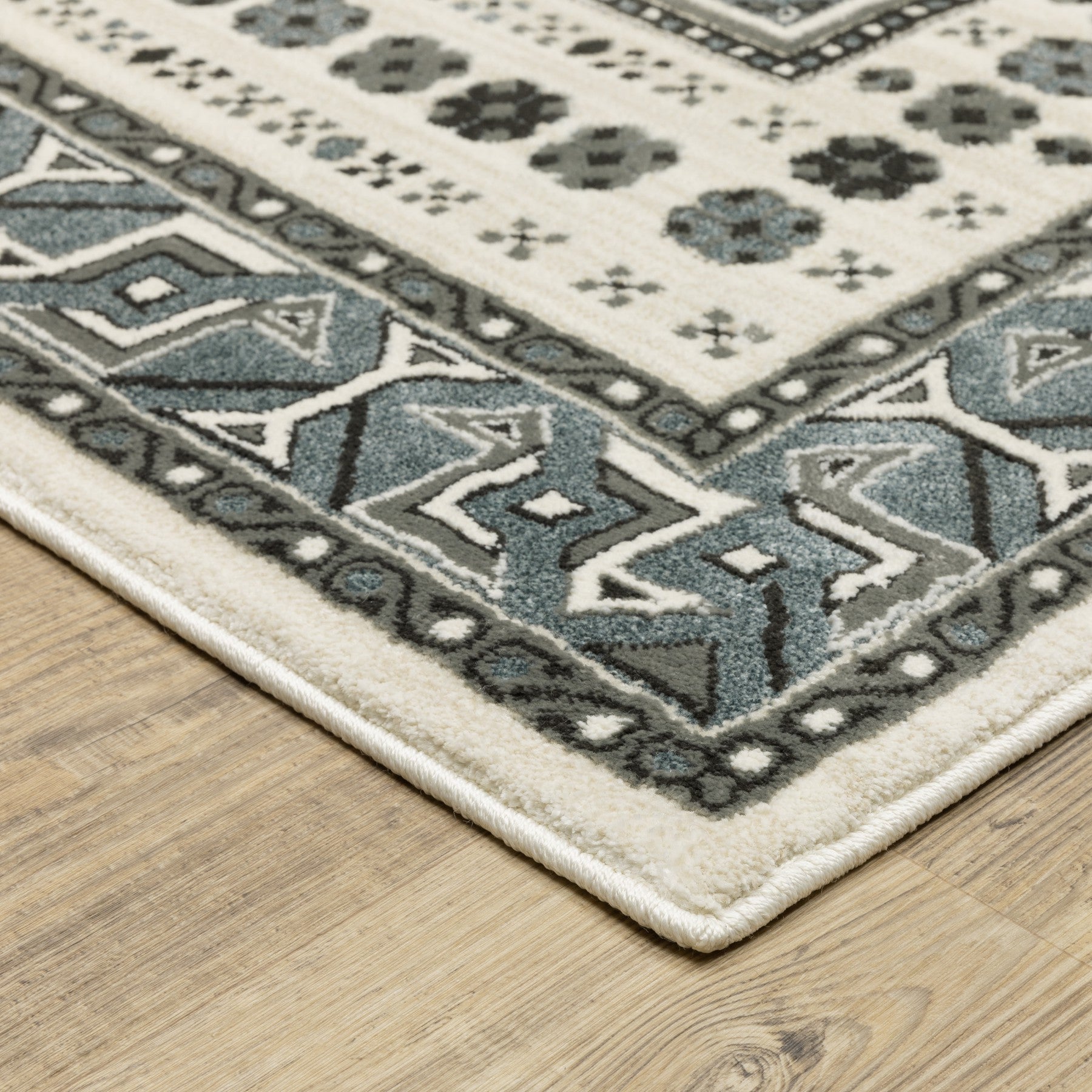 8' Gray And Blue Medallion Runner Rug-8