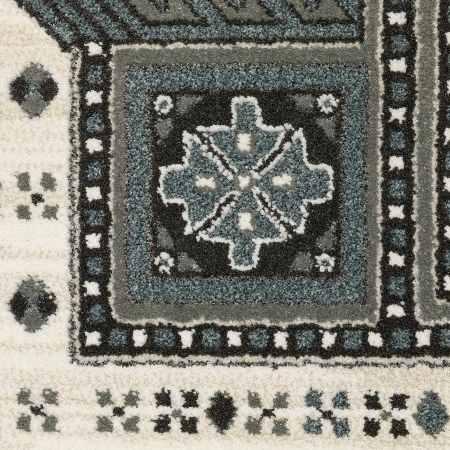 8' Gray And Blue Medallion Runner Rug-6