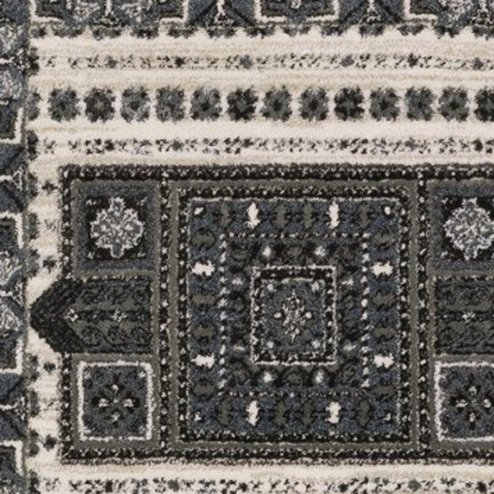 8' Gray And Blue Medallion Runner Rug-5