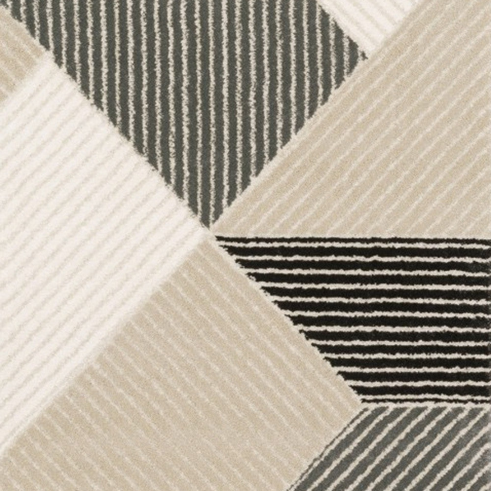 8' Ivory And Black Geometric Runner Rug-5