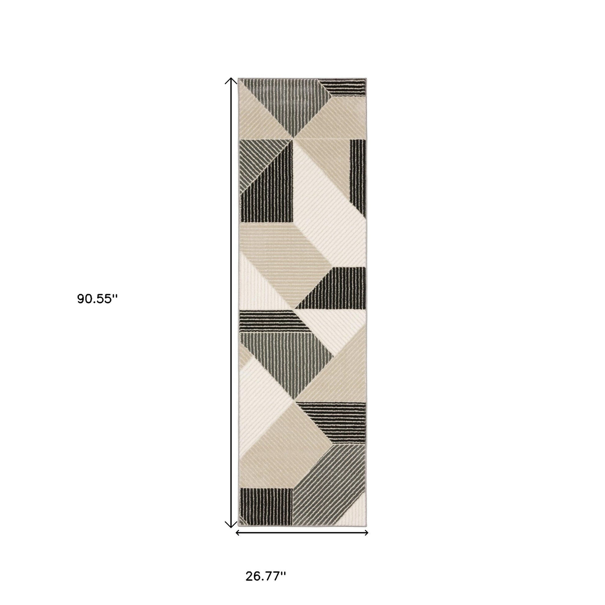 8' Ivory And Black Geometric Runner Rug-2