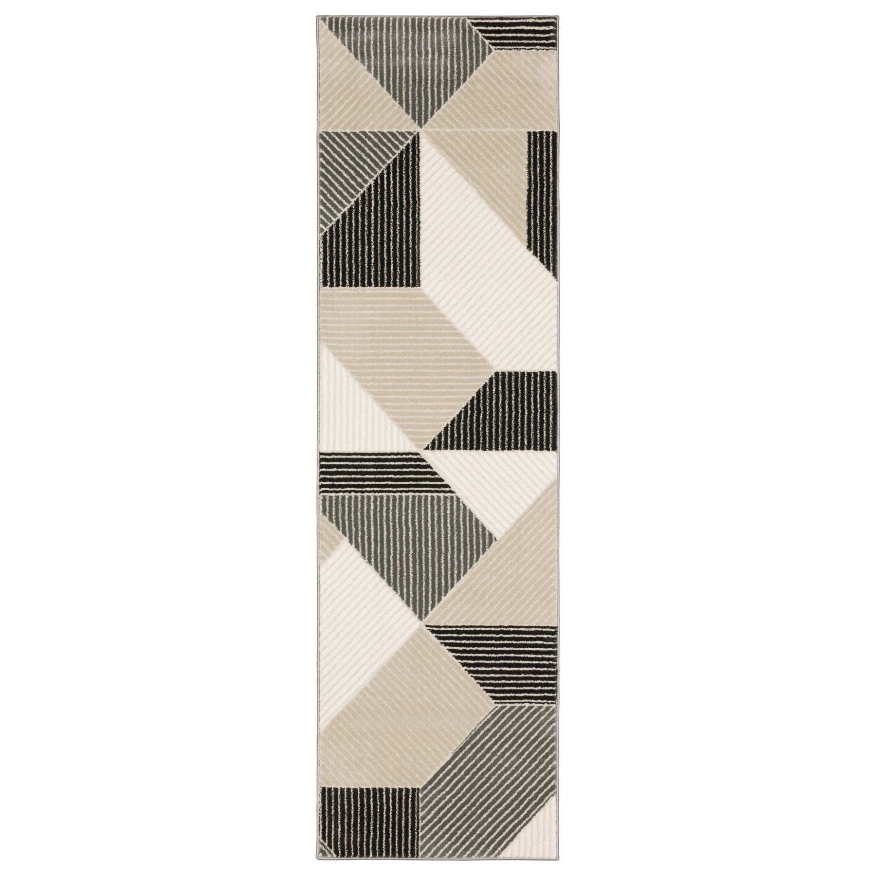 8' Ivory And Black Geometric Runner Rug-1