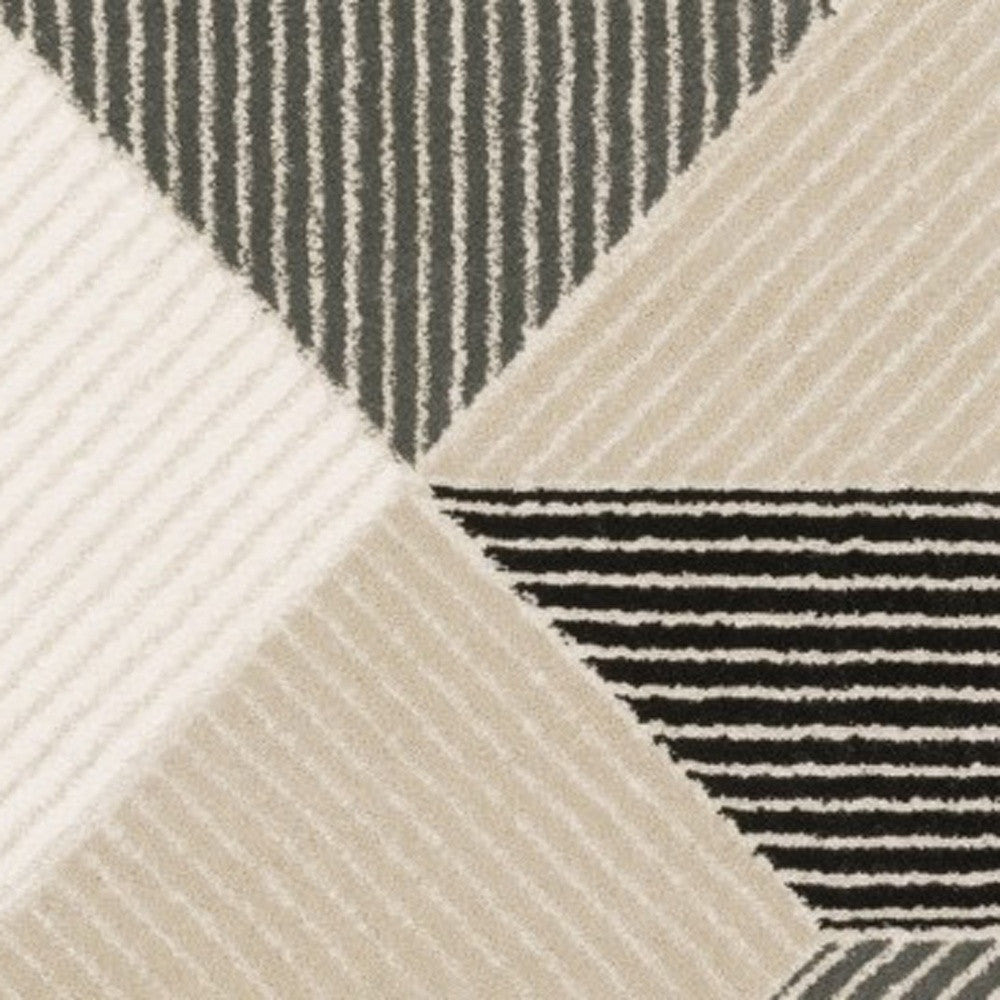 8' Ivory And Black Geometric Runner Rug-4