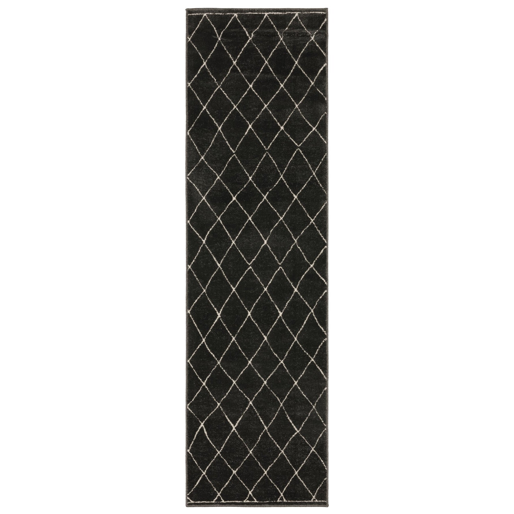 8' Charcoal And Ivory Trellis Runner Rug-3