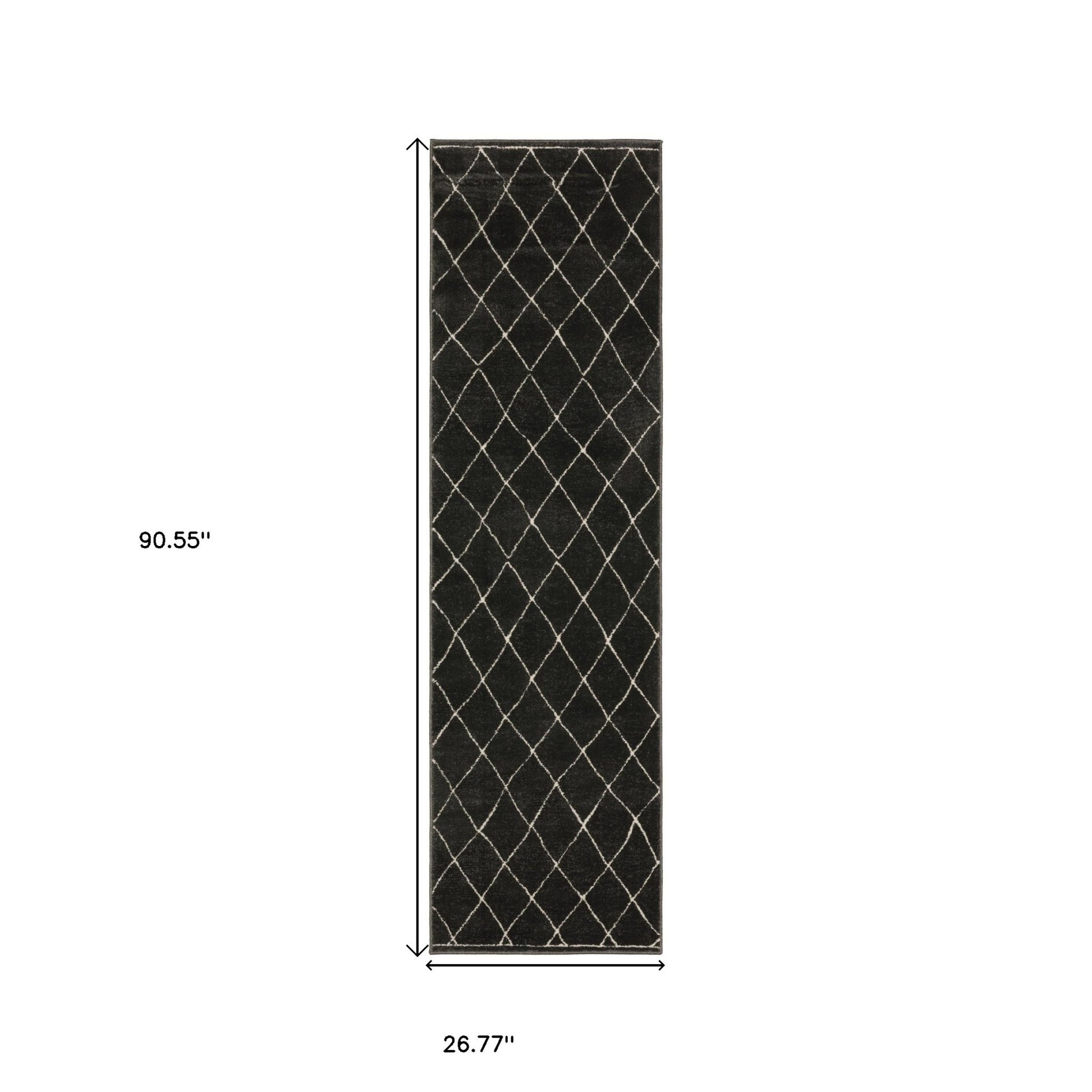 8' Charcoal And Ivory Trellis Runner Rug-2