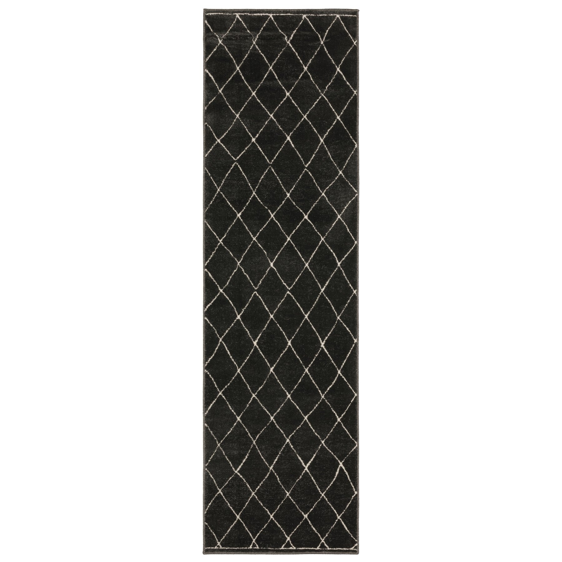8' Charcoal And Ivory Trellis Runner Rug-1