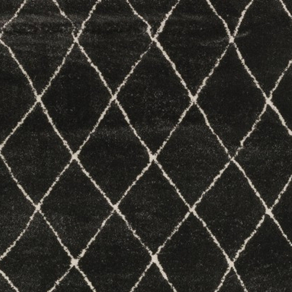 8' Charcoal And Ivory Trellis Runner Rug-7