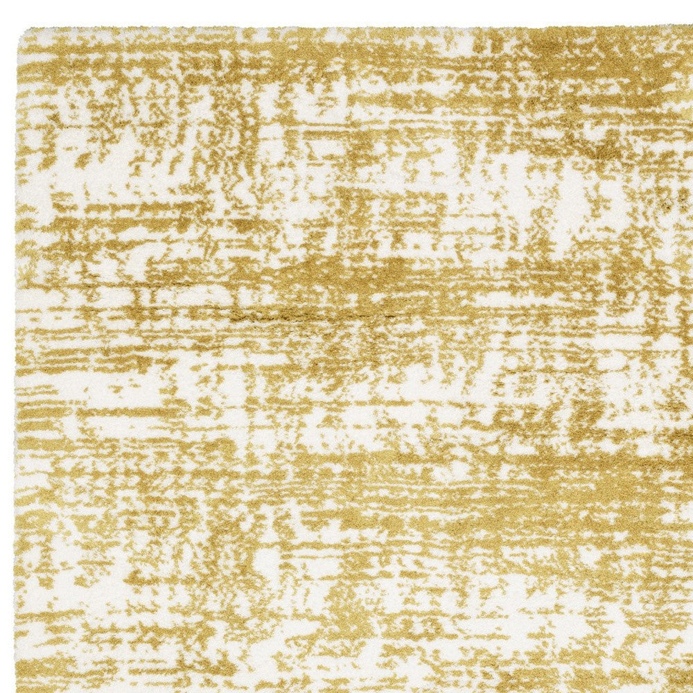 8' Gold And Ivory Abstract Runner Rug-6