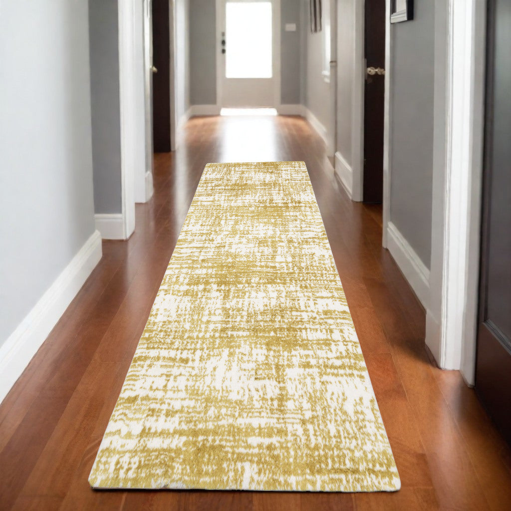 8' Gold And Ivory Abstract Runner Rug-0