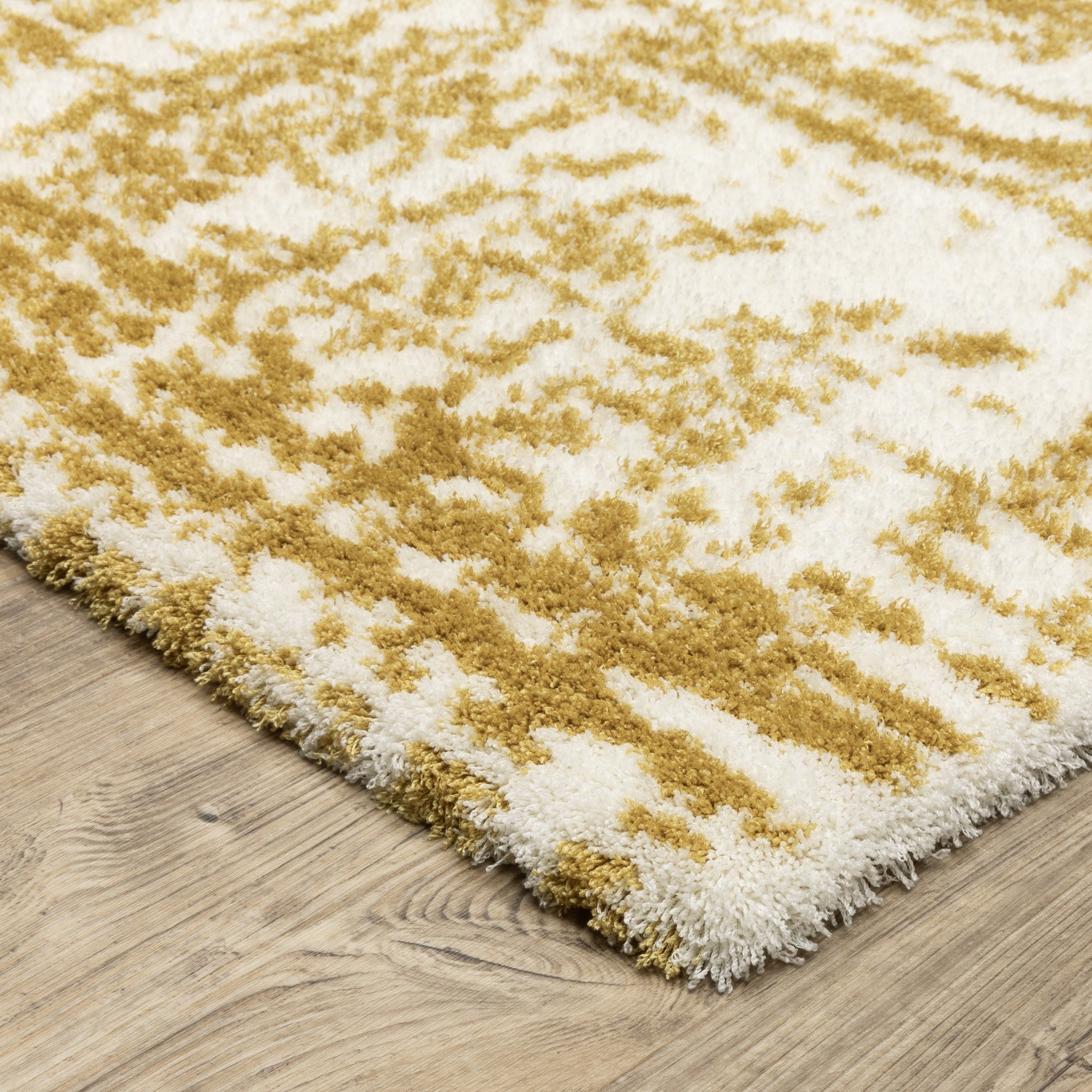 8' Gold And Ivory Abstract Runner Rug-7