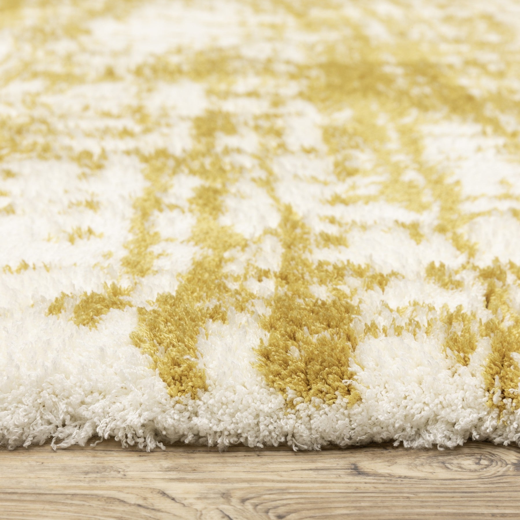 8' Gold And Ivory Abstract Runner Rug-4