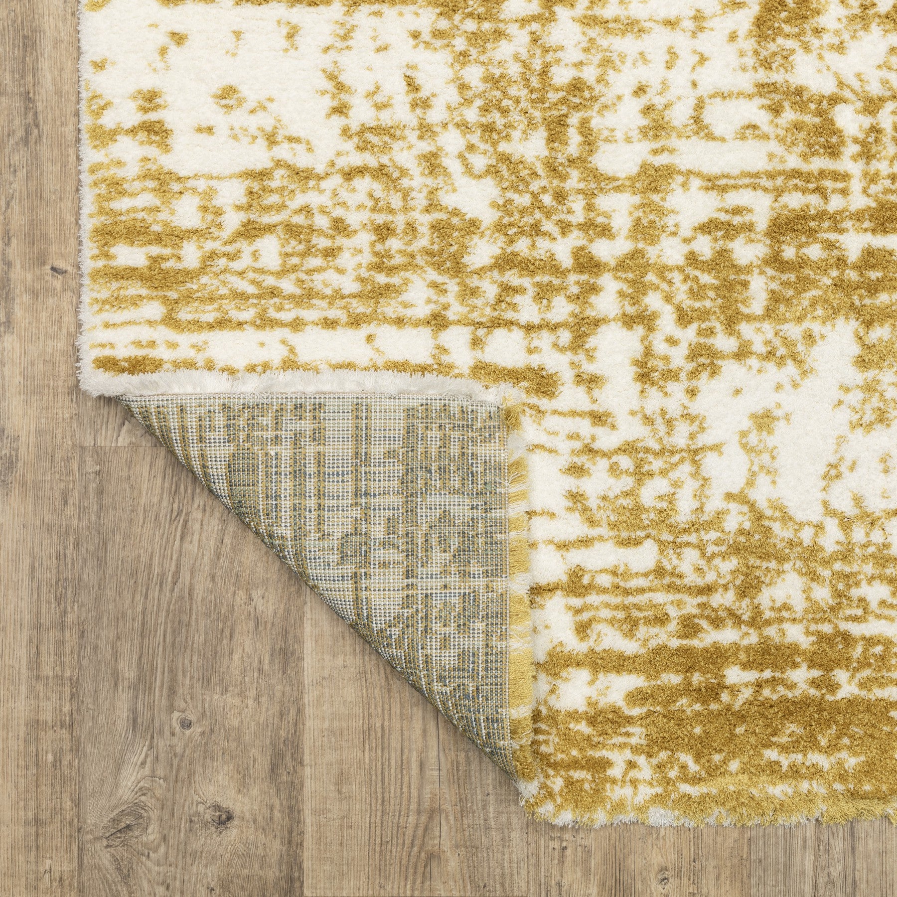 8' Gold And Ivory Abstract Runner Rug-8