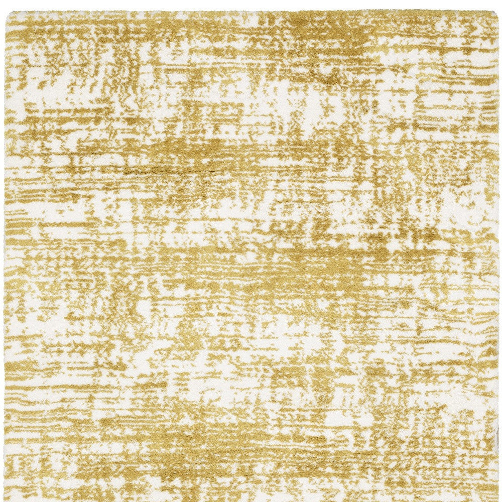8' Gold And Ivory Abstract Runner Rug-3