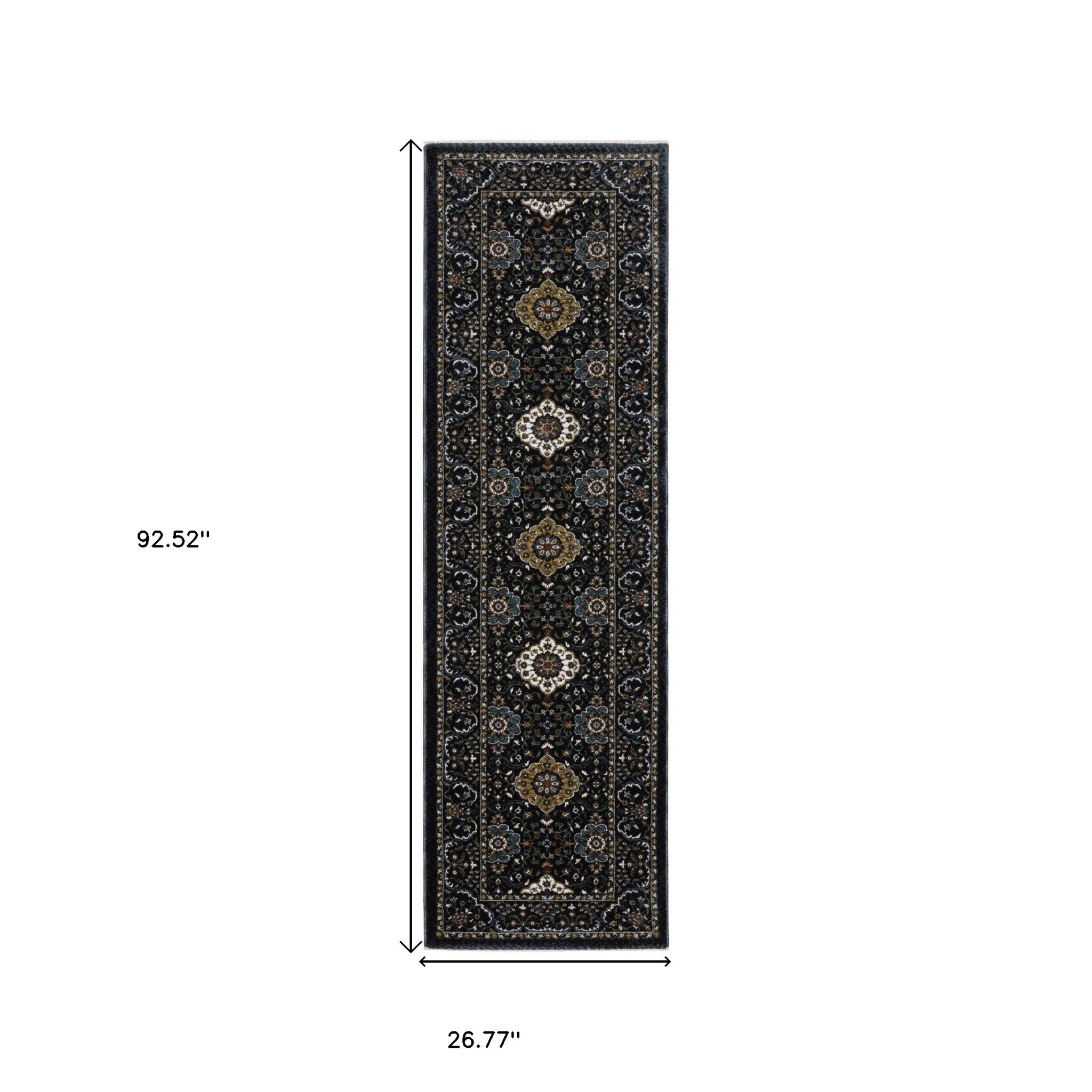 8' Gold Medallion Runner Rug With Fringe-2