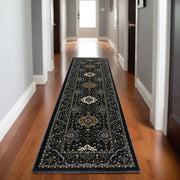 8' Gold Medallion Runner Rug With Fringe-0
