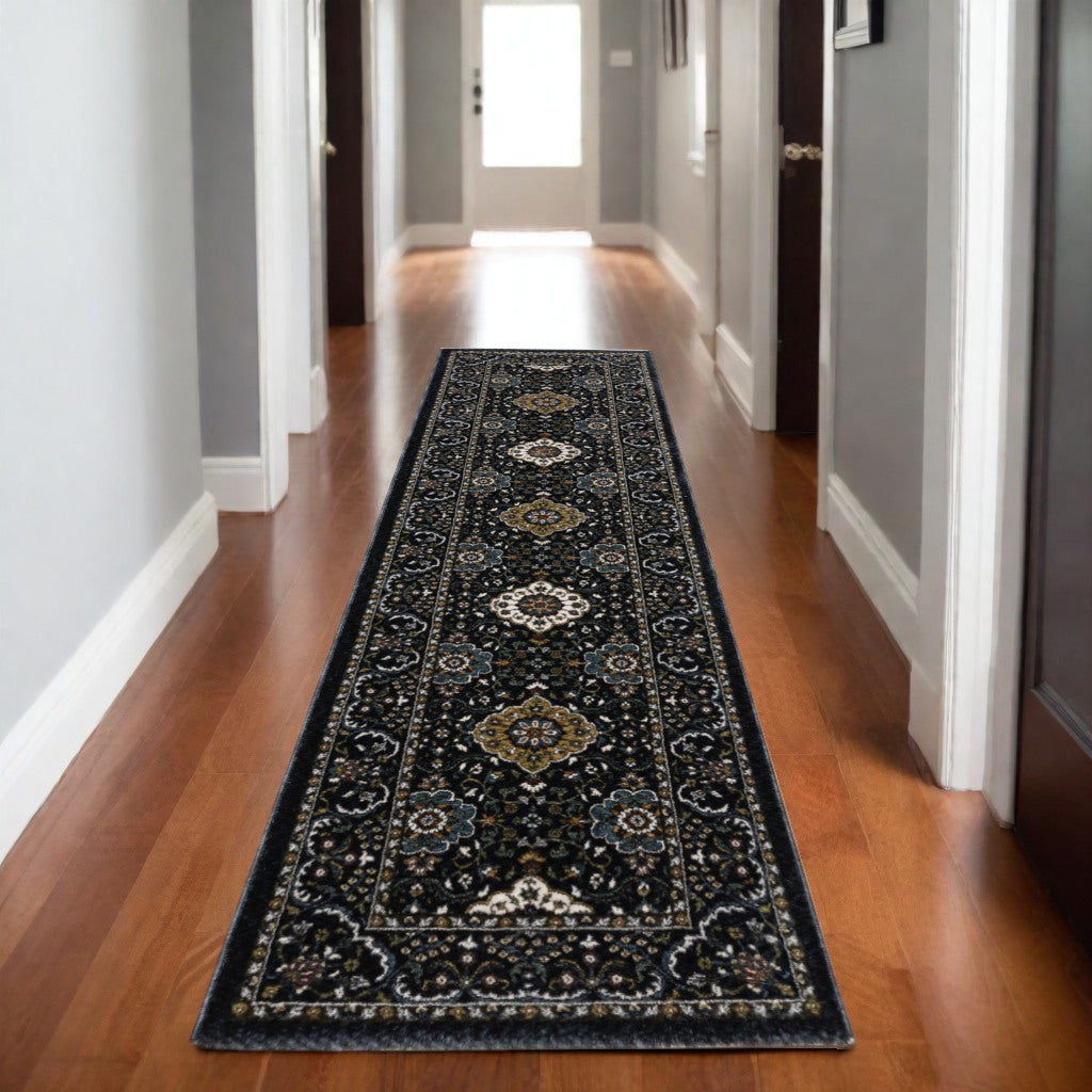 8' Gold Medallion Runner Rug With Fringe-0
