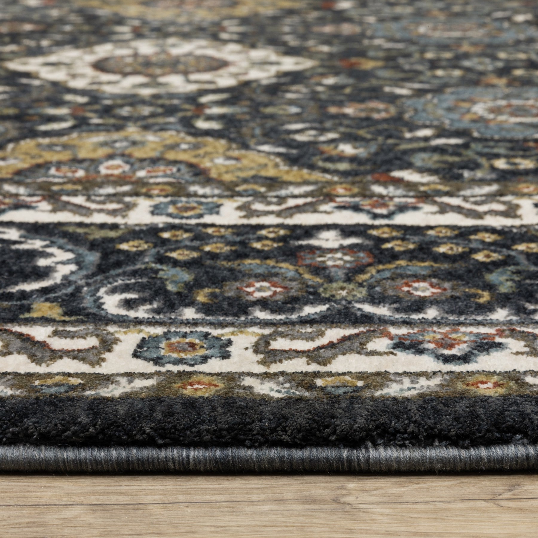 8' Gold Medallion Runner Rug With Fringe-4