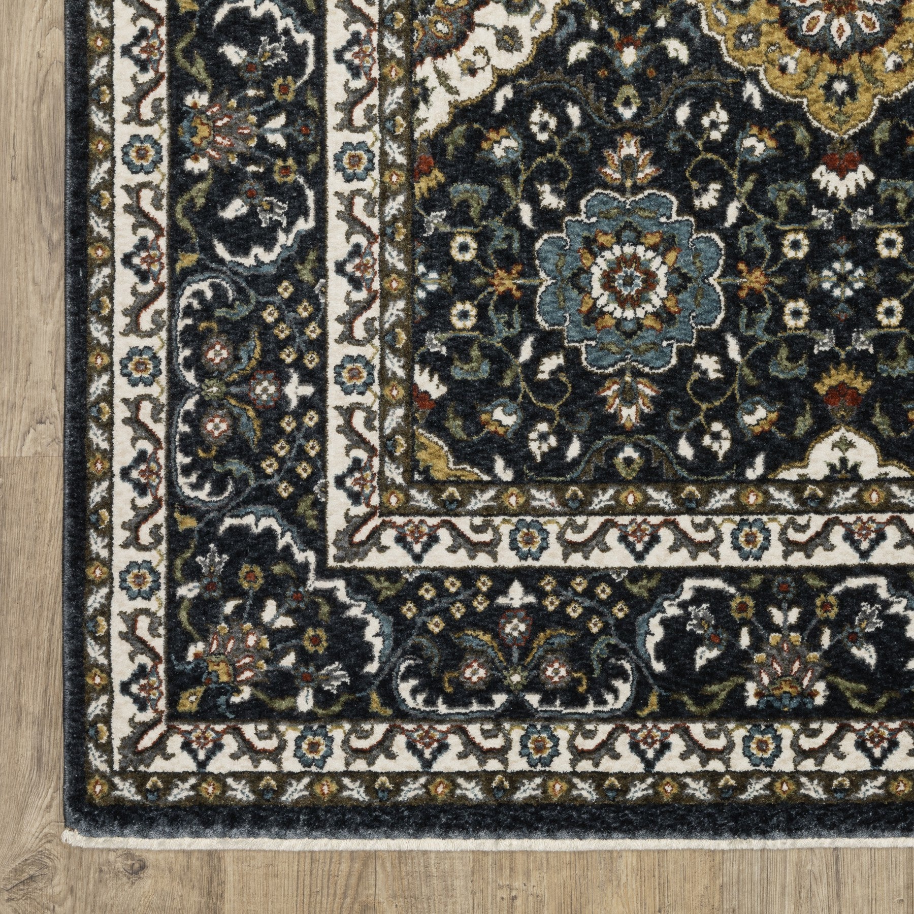 8' Gold Medallion Runner Rug With Fringe-5