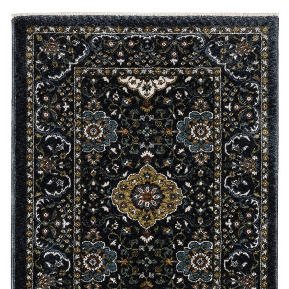 8' Gold Medallion Runner Rug With Fringe-6