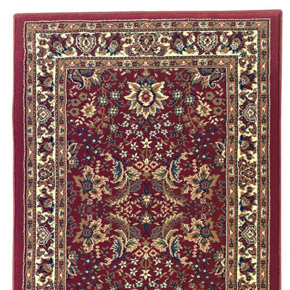 8' Red And Ivory Oriental Runner Rug-4