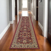 8' Red And Ivory Oriental Runner Rug-0