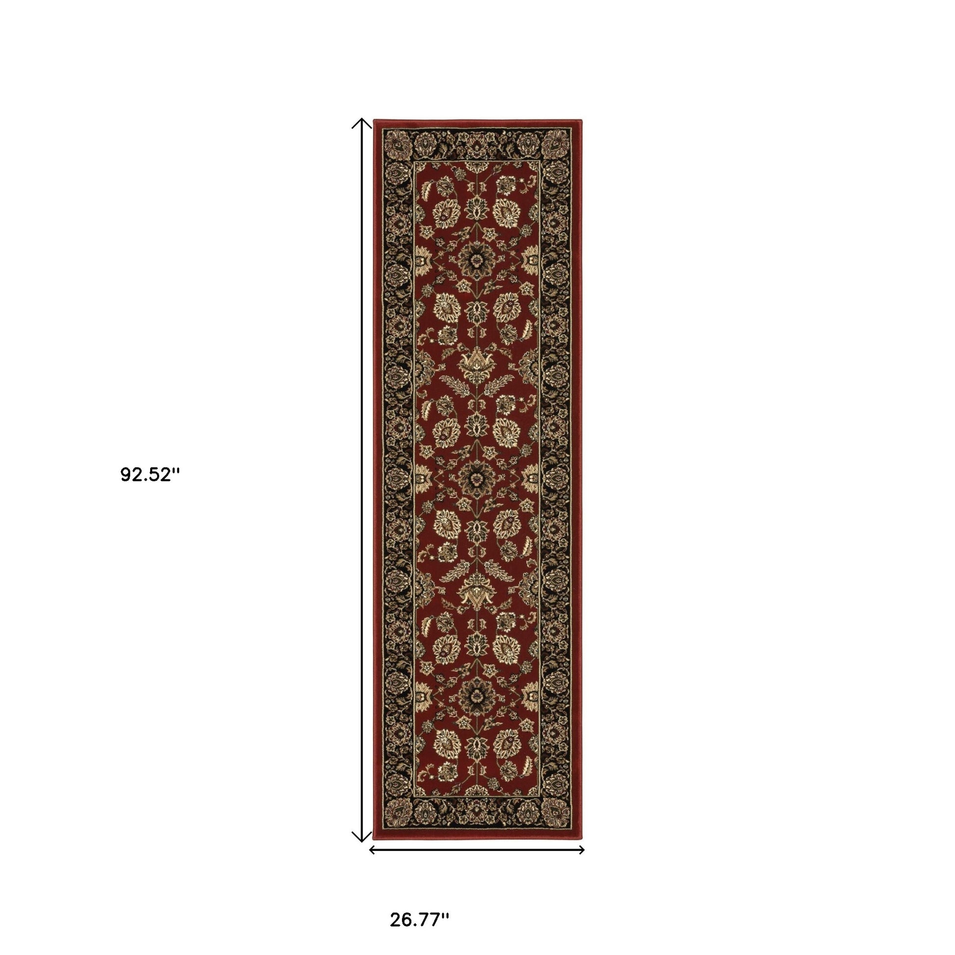 8' Red And Black Oriental Runner Rug-2
