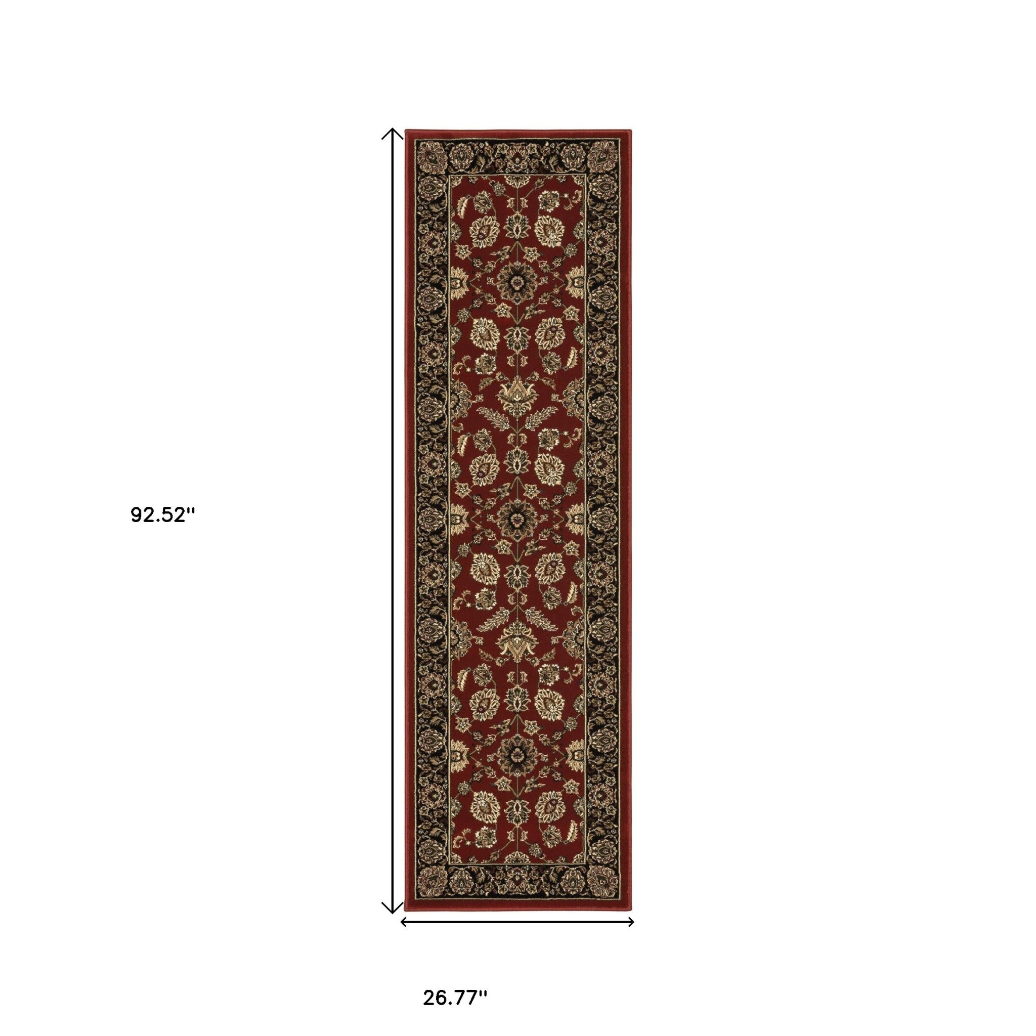 8' Red And Black Oriental Runner Rug-2