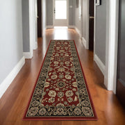 8' Red And Black Oriental Runner Rug-0