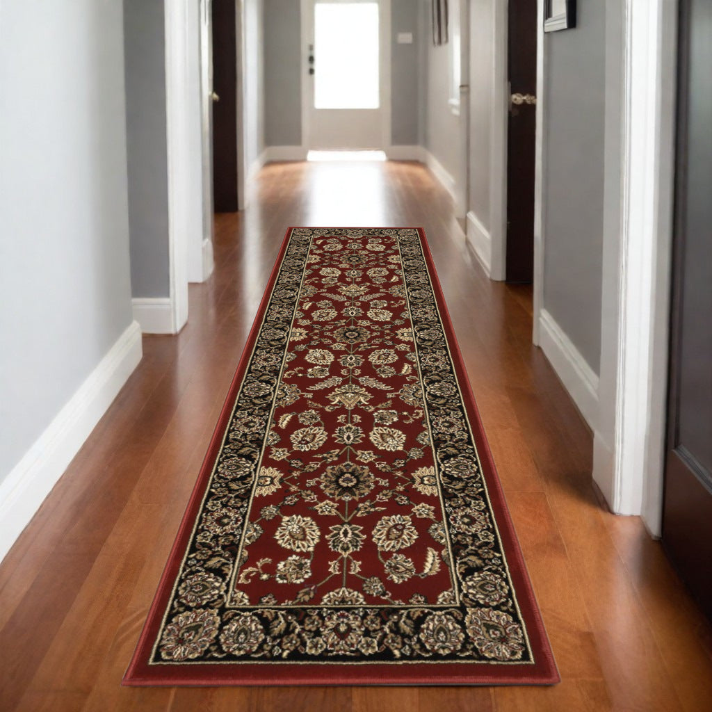8' Red And Black Oriental Runner Rug-0