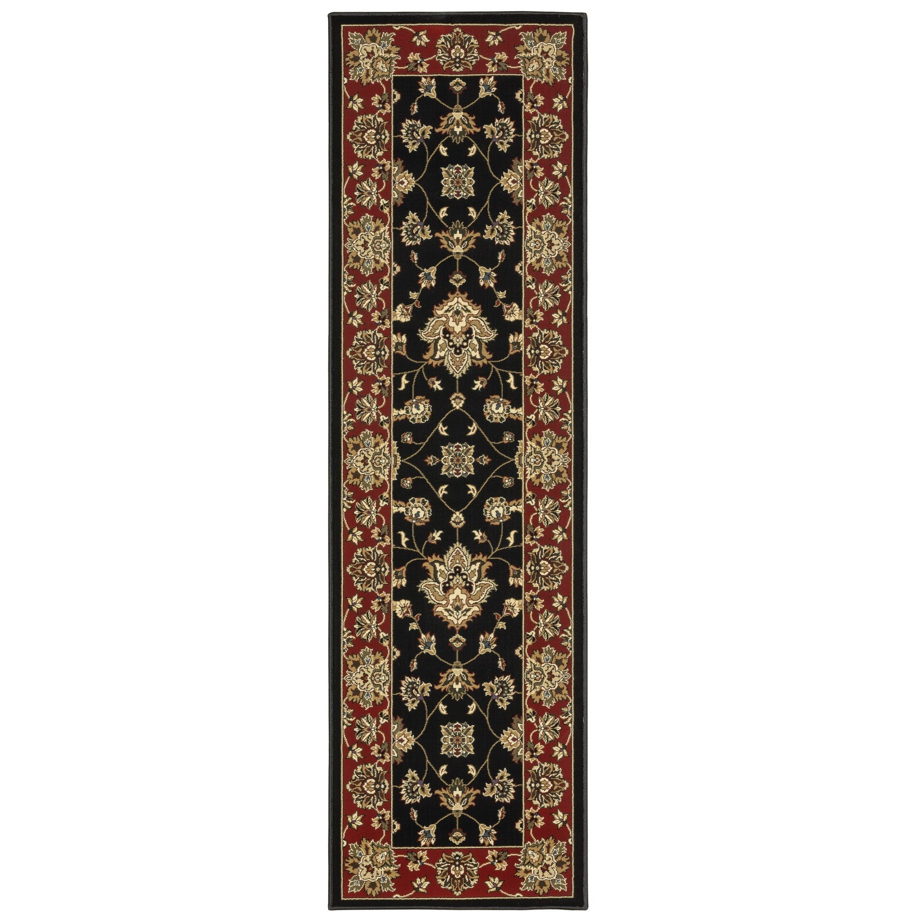 8' Black And Red Floral Runner Rug-1