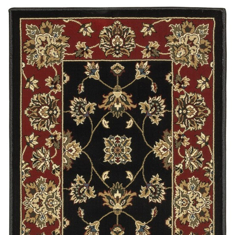 8' Black And Red Floral Runner Rug-3
