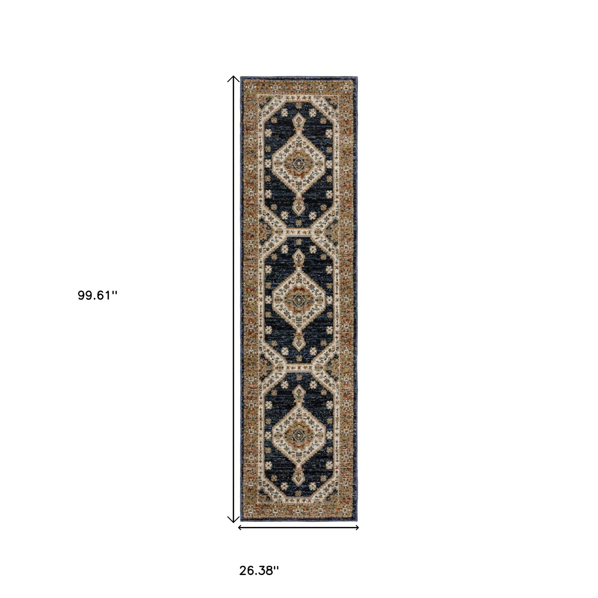 8' Blue And Orange Medallion Runner Rug-2