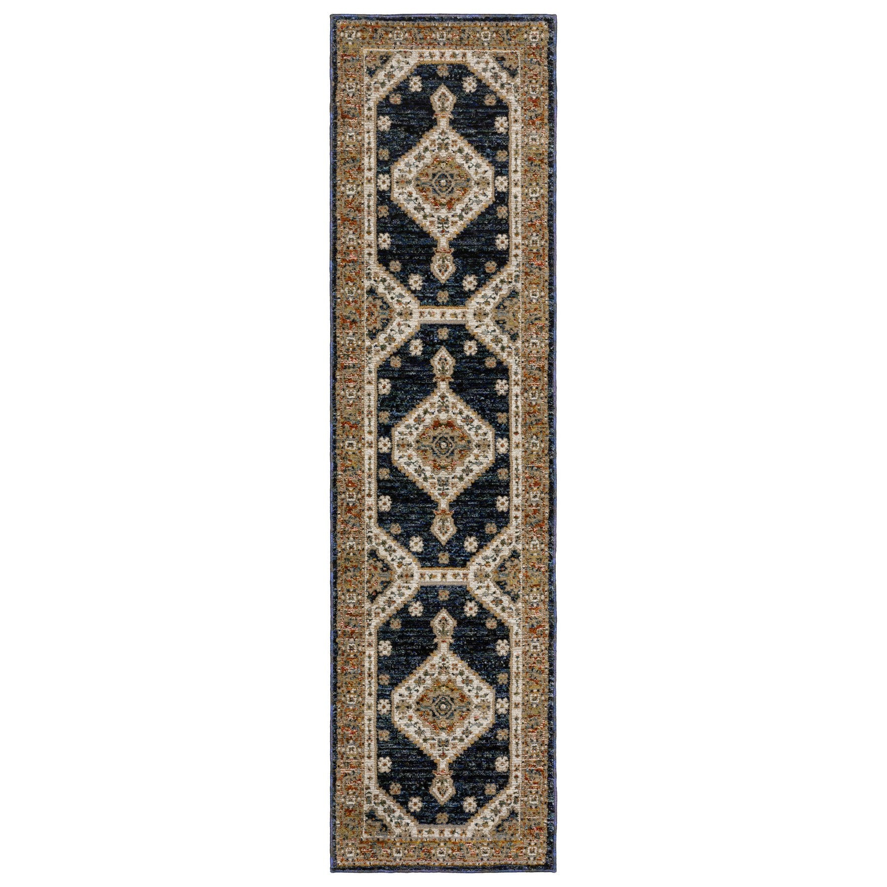 8' Blue And Orange Medallion Runner Rug-1