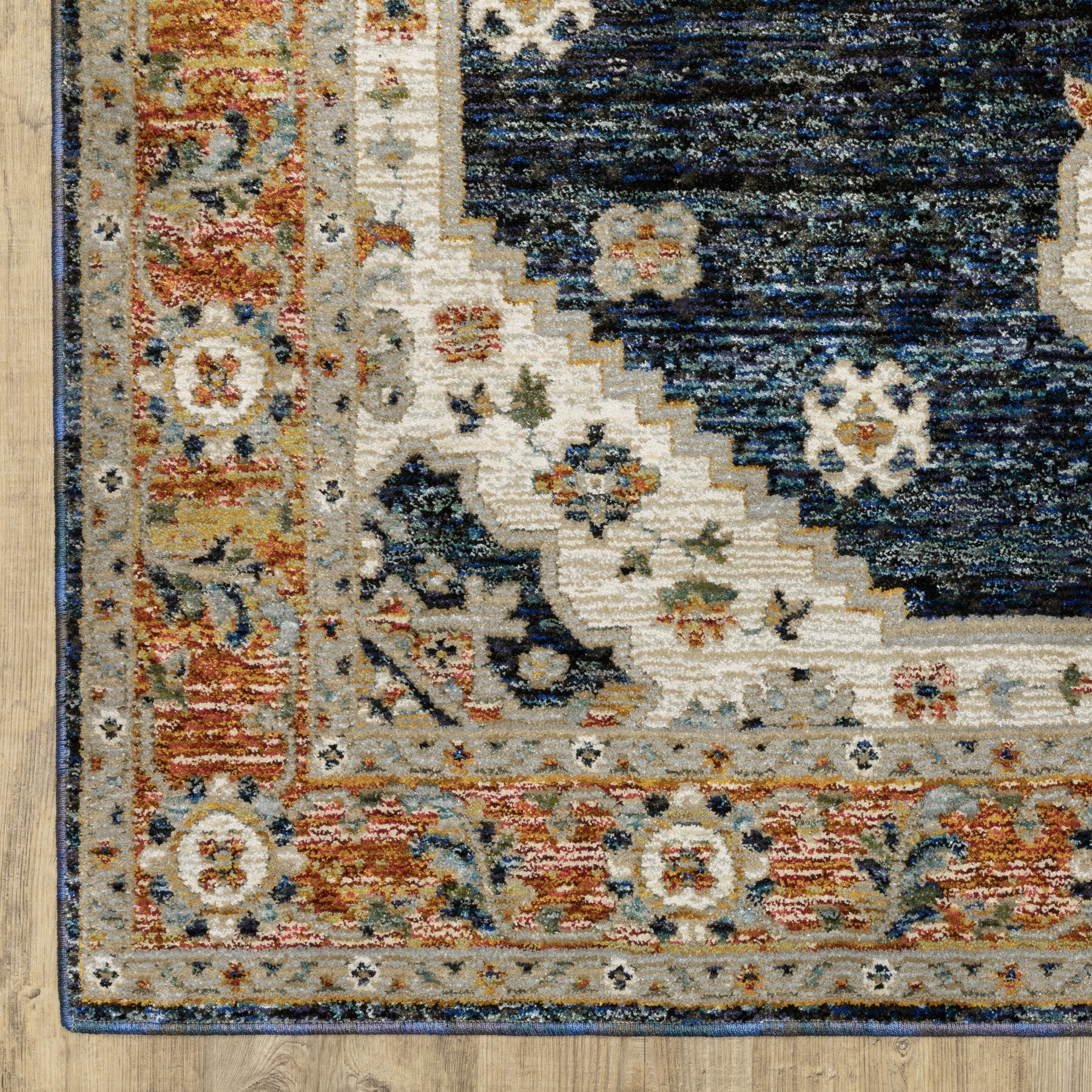 8' Blue And Orange Medallion Runner Rug-8