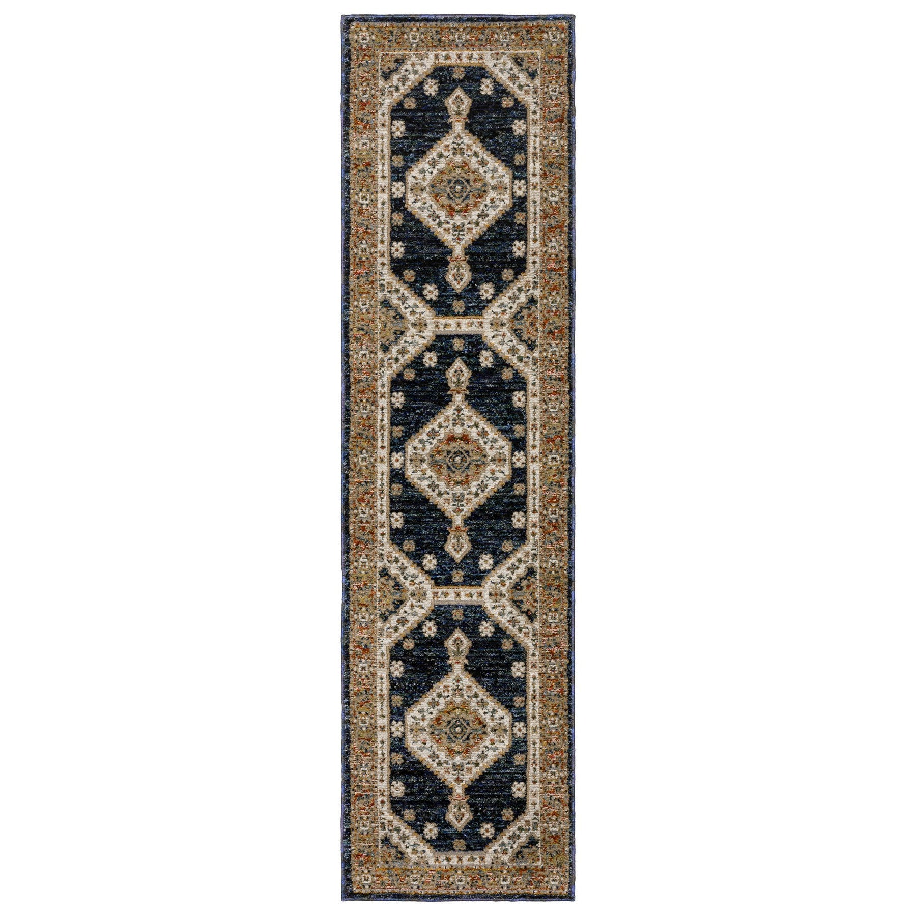 8' Blue And Orange Medallion Runner Rug-3