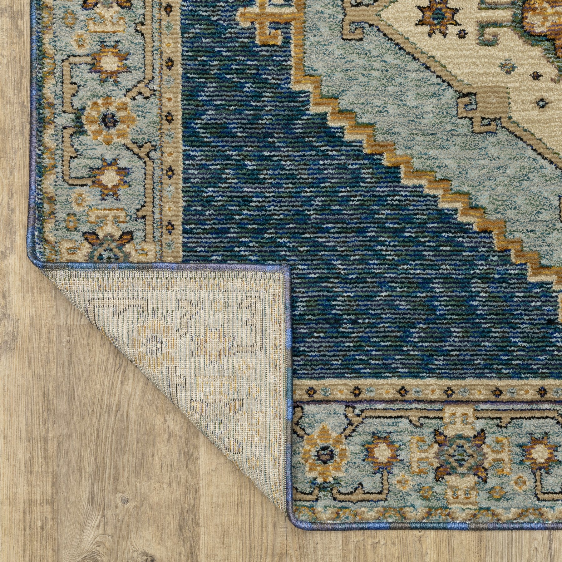 8' Blue And Gold Medallion Runner Rug-6