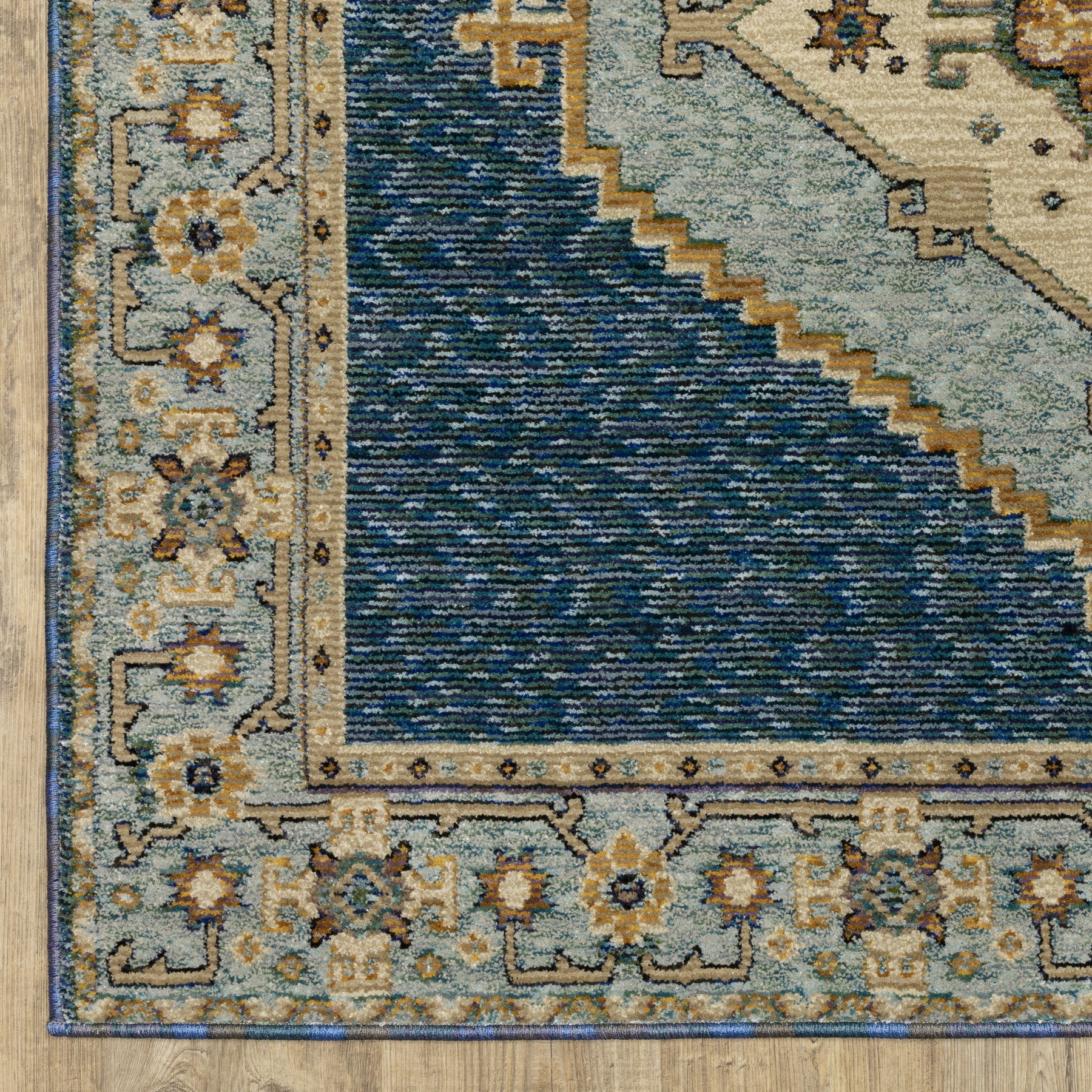 8' Blue And Gold Medallion Runner Rug-8