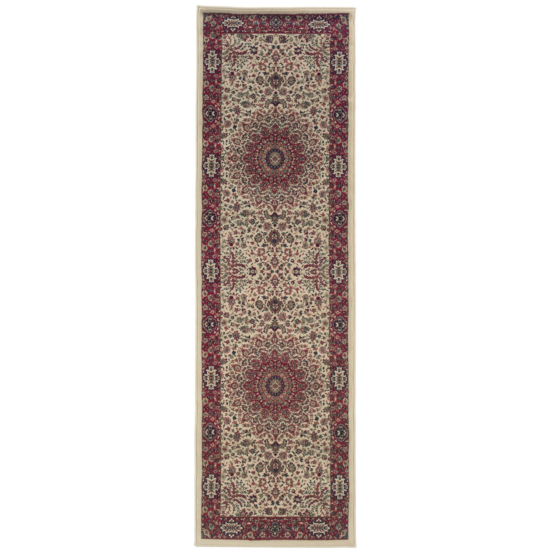 9' Ivory And Red Oriental Runner Rug-1