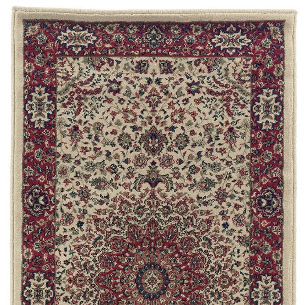 9' Ivory And Red Oriental Runner Rug-3