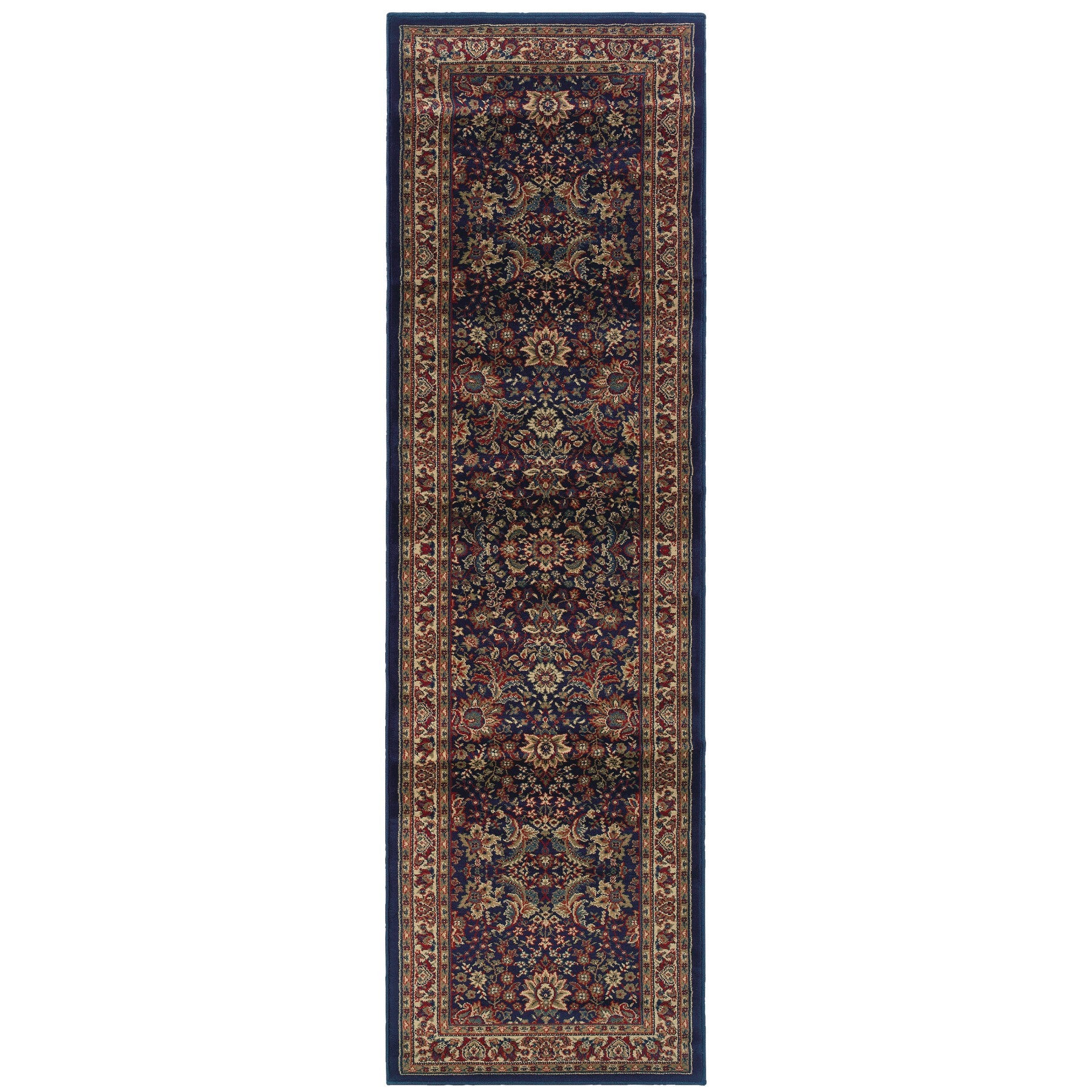 9' Blue And Red Oriental Runner Rug-1