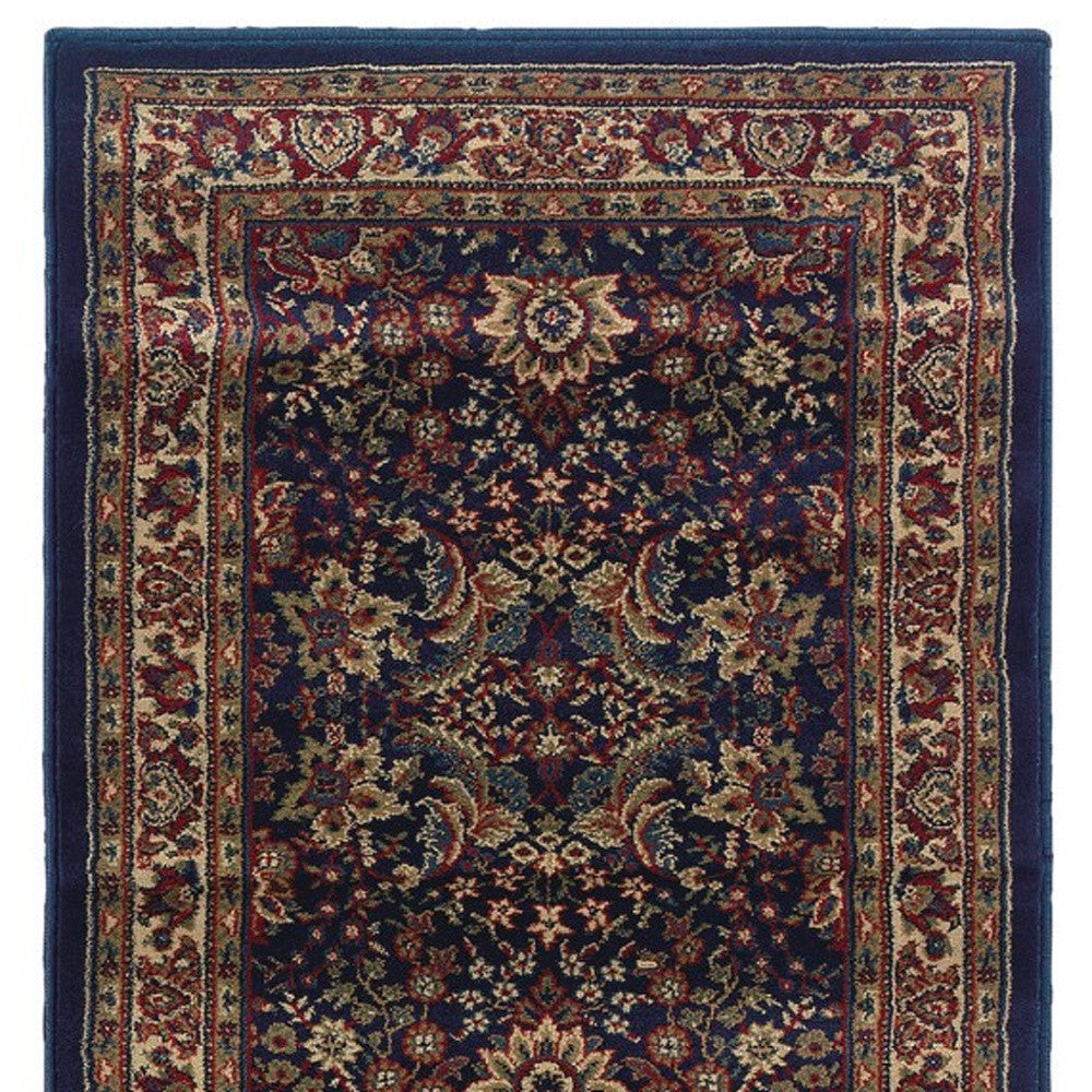 9' Blue And Red Oriental Runner Rug-4