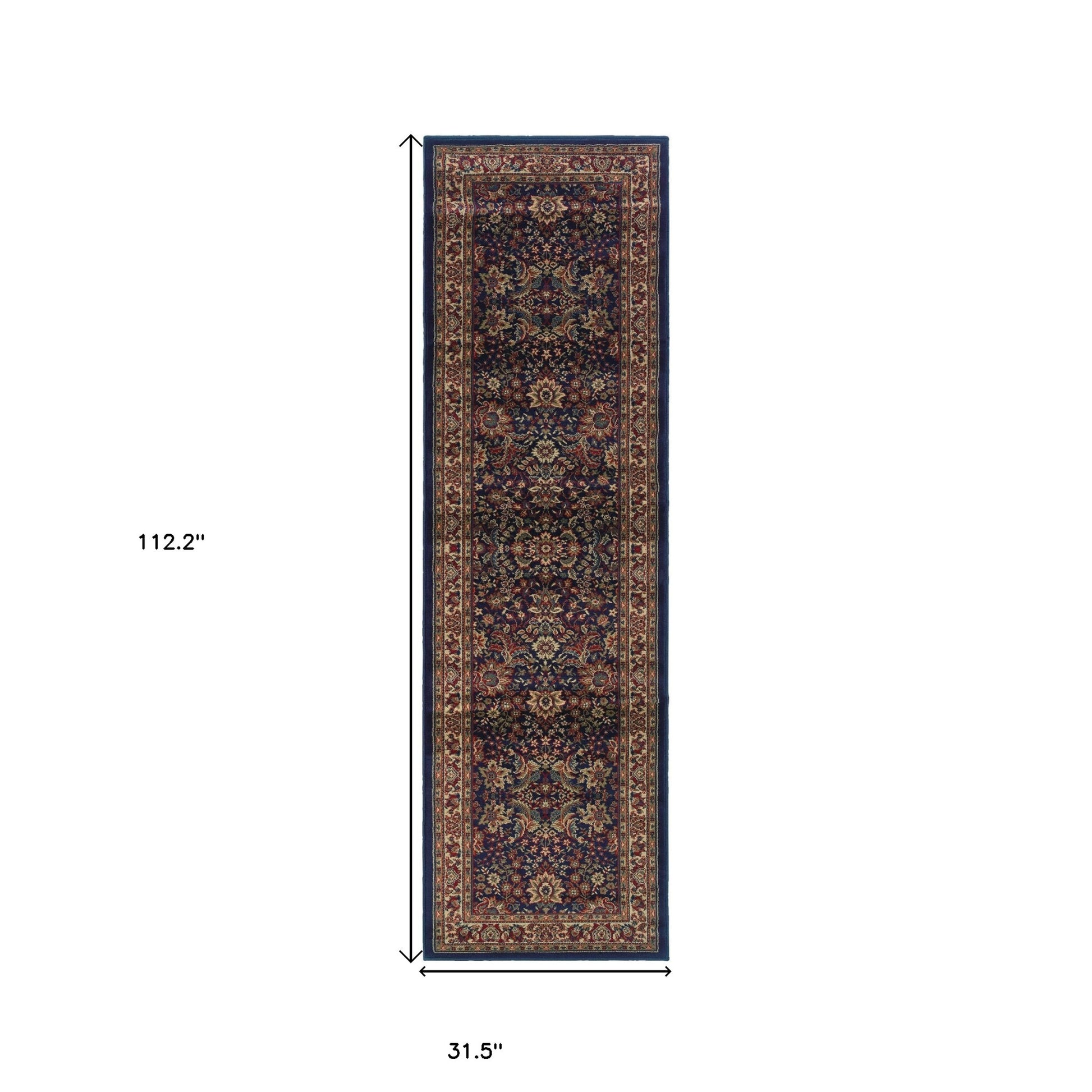 9' Blue And Red Oriental Runner Rug-2