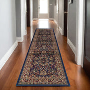 9' Blue And Red Oriental Runner Rug-0