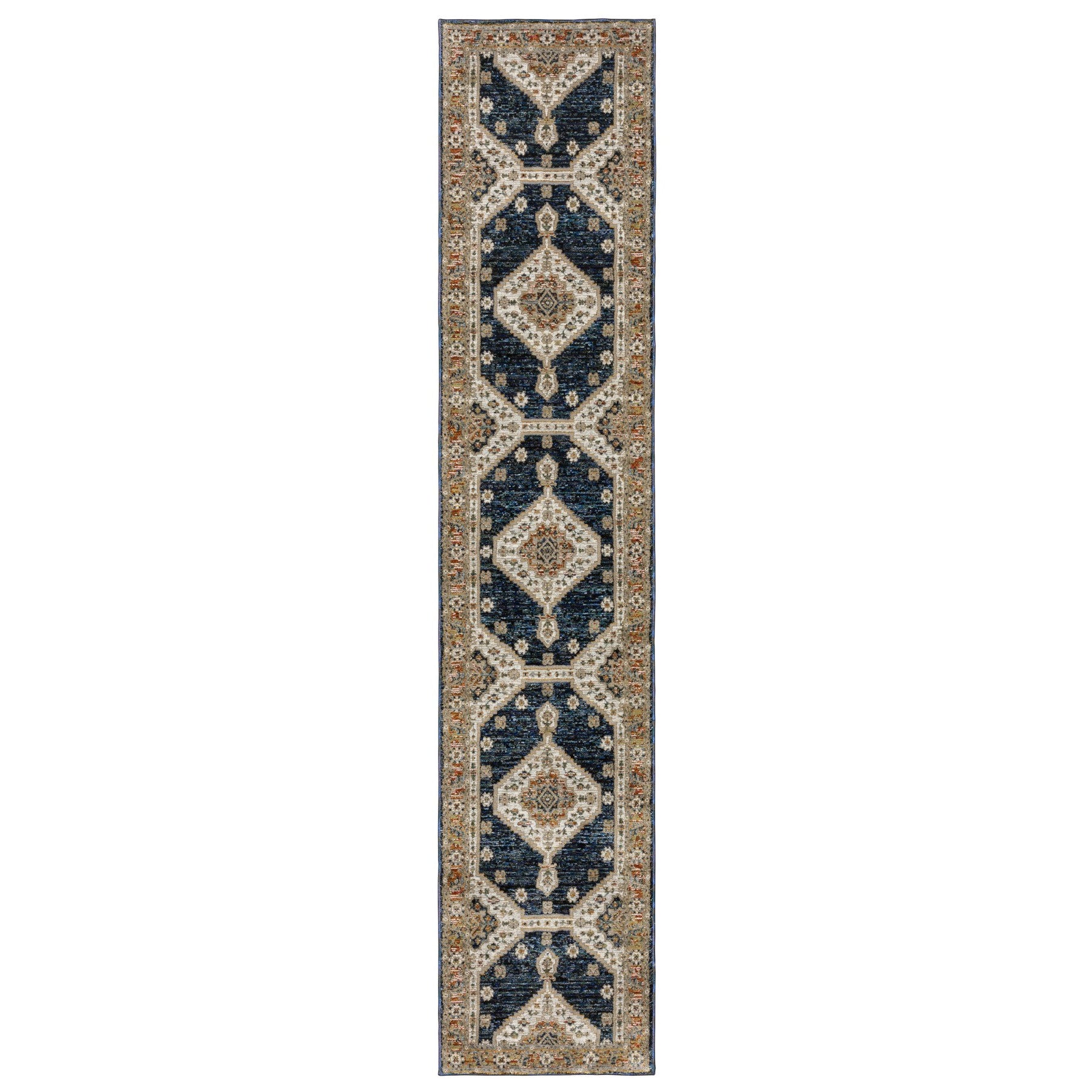 12' Blue And Orange Medallion Runner Rug-3