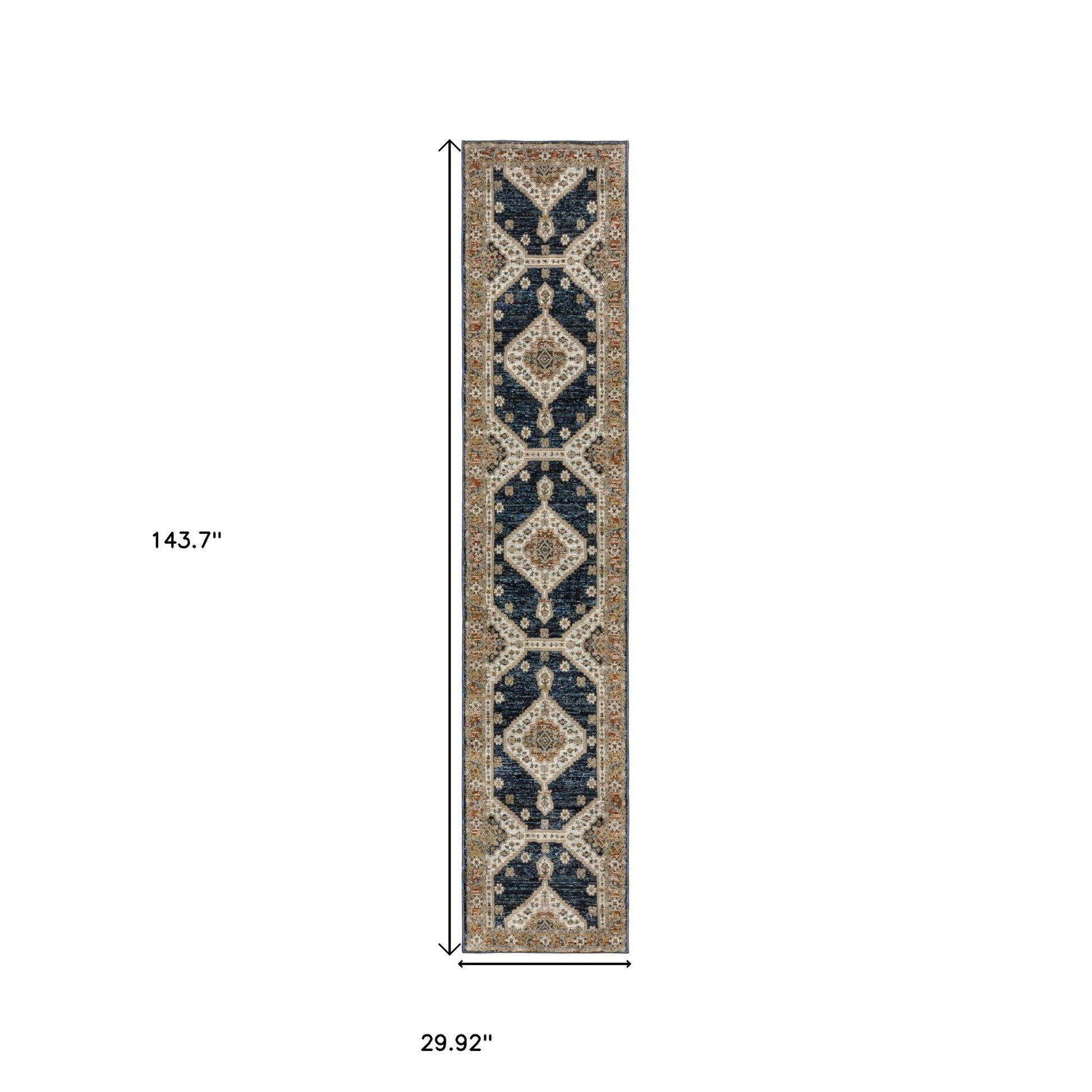 12' Blue And Orange Medallion Runner Rug-2